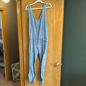 Women's Light Blue Denim Overalls free people high roller jumpsuit